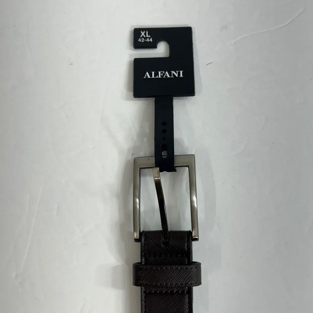 Alfani Saffiano Textured Belt Mens XL 42-44 Brown‎ Faux Leather